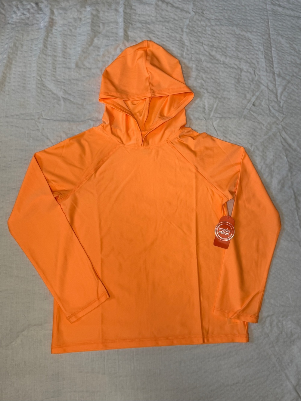 Wonder Nation Boys Orange Hooded Performance Pullover Rash Guard kids Swim tee